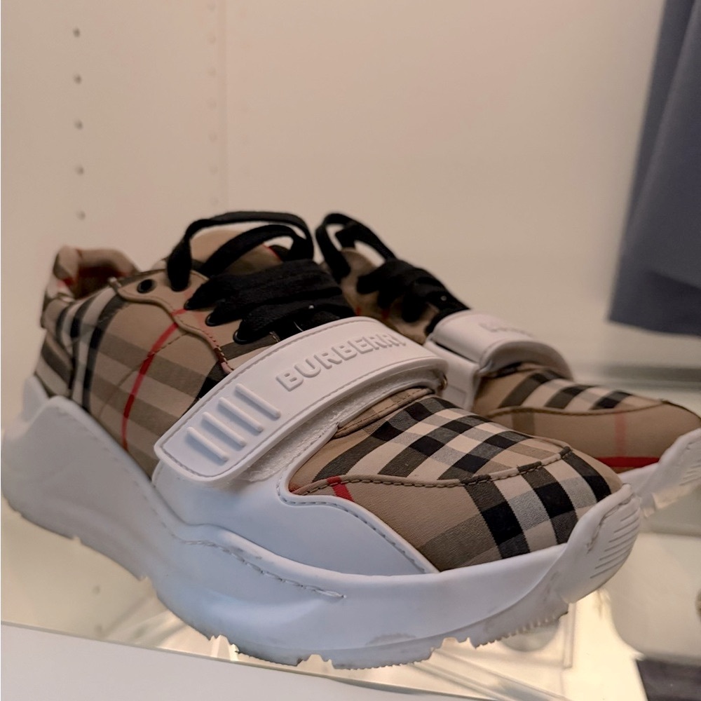Burberry Beige and Black Checkered Sneakers